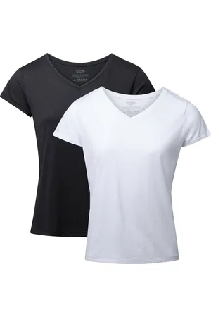 DANISH ENDURANCE T-Shirt - V-Hals - Dames - Wit en Zwart - 2-pack - Maat L