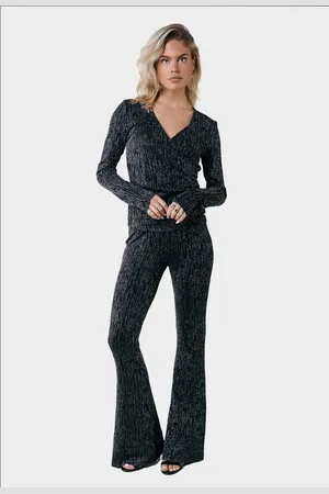 Colourful rebel Lurex Stripe Extra Flare Pants- M