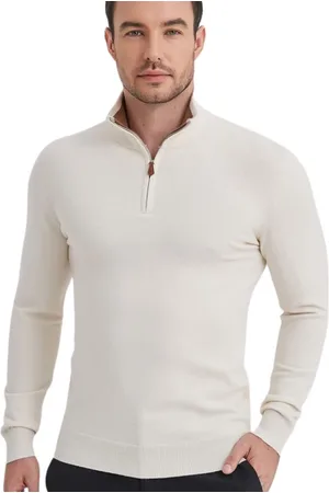 Merkloos YVES ENZO Half Zip Heren sweater - Schipperstrui met rits - Coltrui Heren - Heren Trui - Maat XXL - Wit