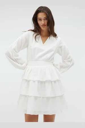 mbyM Witte midi-jurk met ruches Faina