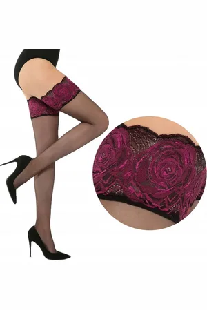 Gatta Kousen - Maat M/L - Zelfhoudende kousen - Hold up - Stay up - Dames kousen - Kousen - Mooie kousen met Bordeauxrode Rozen - Zwart - Geschenkpakket