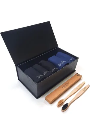Bamboo Basics Comfortabel & Zijdezacht Beau - Cadeaupakket met Bamboe Sokken (5 paar) en 2 Tandenborstels - /Navy - 41-46