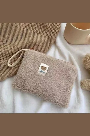WiseGoods Premiun Pluche Opberg Tasje Make-Up - Reistasje - Fluffy Etui - Toilettas - Makeup Tas - Tasje - Etuis - Reizen