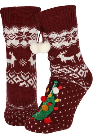 Apollo Kerst huissokken - Dames - Met pompons - - One Size - kerstsokken - kerstsokken antislip - kerstsokken dames