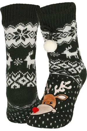 Apollo Kerst huissokken - Dames - Met pompons - - One Size - kerstsokken - kerstsokken antislip - kerstsokken dames