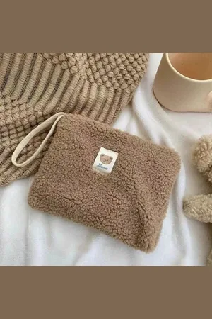 WiseGoods Premiun Pluche Opberg Tasje Make-Up - Reistasje - Fluffy Etui - Toilettas - Makeup Tas - Tasje - Etuis - Reizen