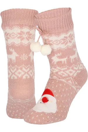 Apollo Kerst huissokken - Dames - Met pompons - - One Size - kerstsokken - kerstsokken antislip - kerstsokken dames