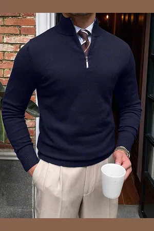 Merkloos Half Zip Heren Sweater - Warme Schipperstrui met Rits - Comfortabele Coltrui voor Heren - Casual & Smart Casual Heren Trui - Maat M