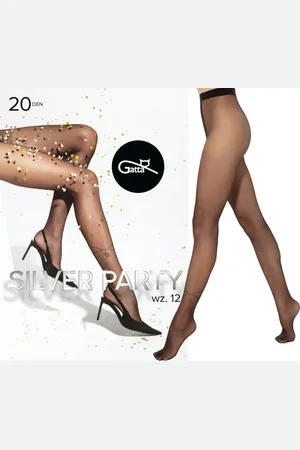 Gatta Panty dames - SILVER PARTY - Maat L ( 1 stuks ) 20 Den - Vrouwen Panty met fijne Decoratief motief - Feest Panty - Nieuwjaar Panty