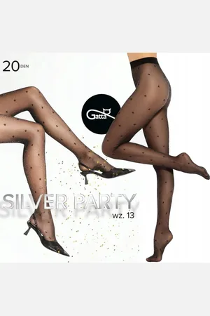 Gatta Panty dames - Glitter panty - SILVER PARTY - Maat M ( 1 stuks ) 20 Den - Vrouwen Panty Glanzende met sterren - Feest Panty - Nieuwjaar Panty - Zwart