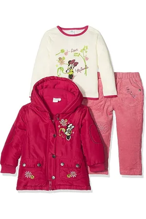 Disney Minnie Mouse - 3-delige outfit - Rode jas - Witte trui - Roze broek - 67 cm - 6 maanden