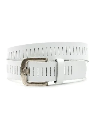 A-zone Witte jeans riem met gleufjes - heren en dames riem - 4 cm breed - - Echt Leer - Taille: 95cm - Totale lengte riem: 110cm