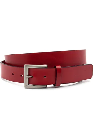 JV Belts Sportieve rode jeansriem - heren en dames riem - 3.5 cm breed - - Echt Leer - Taille: 120cm - Totale lengte riem: 135cm