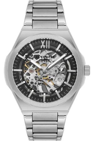 Lee LC08051.350 - Horloge - Polshorloge - Analoog - Automatisch - Mannen - Heren - stalen band - Overig (vorm) - Metaal - Skeleton - Strepen - Romeinse Cijfer - Zilverkleurig - Zwart