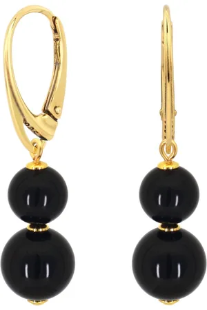 ARLIZI 2345 Oorbellen onyx kralen hanger - verguld - 4 cm