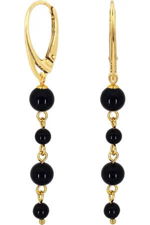 ARLIZI 2331 Oorbellen onyx kralen oorhangers - verguld - 5,5 cm