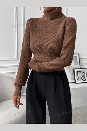 Merkloos Dames Coltrui Slim Fit - Ribgebreide Winter Pullover - Lichte Stretch Trui