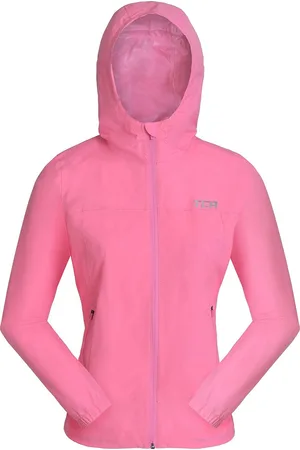 TCA Meisjes AirLite 2.0 Waterdichte Hardloop Regenjas met Ritszakken - Roze/Oranje, 8-10 Jaar