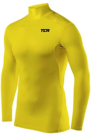 TCA Mannen HyperFusion Compressie Basislaag Top Lange Mouw Ondershirt - Mock Hals - Geel, S