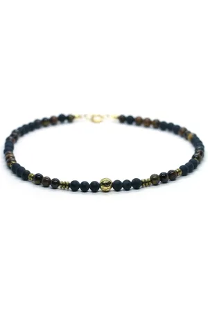 IBIZA MEN MENS JEWELLERY IbizaMen - Heren - ketting - voetbal - goud - RVS - Onyx - Tijgeroog - 6mm - 50cm