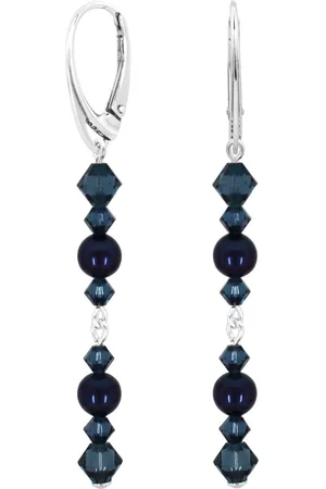 ARLIZI 2358 Oorbellen parel Swarovski kristal donkerblauw - sterling - 6,5 cm