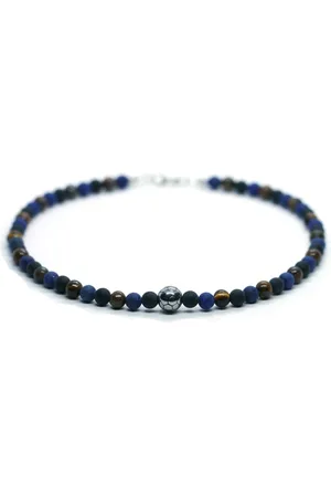 IBIZA MEN MENS JEWELLERY IbizaMen - Heren - ketting - voetbal - RVS - Lapis Lazuli - 6mm - 50cm