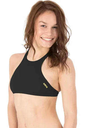 Arena Think Crop Top Dames, black-yellow star Maat S