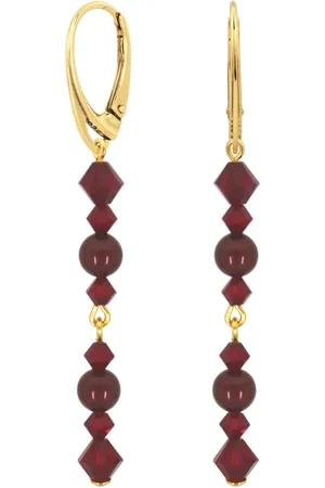 ARLIZI 2363 Oorbellen parel Swarovski kristal rood - verguld - 6,5 cm