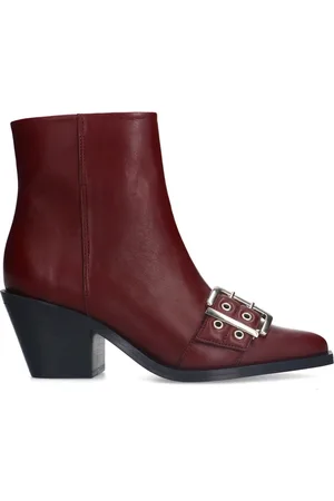 Sacha Dames - Bordeaux leren buckle enkellaarsjes met hak - Maat 42