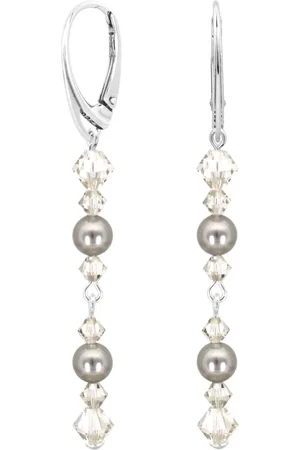 ARLIZI 2360 Oorbellen parel Swarovski kristal grijs - sterling - 6,5 cm
