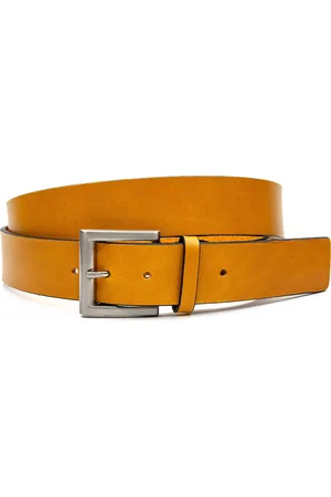 JV Belts Sportieve okergele jeansriem - heren en dames riem - 4 cm breed - - Echt Leer - Taille: 120cm - Totale lengte riem: 135cm