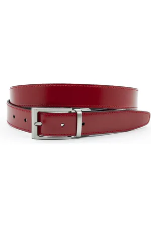 JV Belts Draaibare reversible riem rood/zwart - heren en dames riem - 3 cm breed - - Echt Leer - Taille: 120cm - Totale lengte riem: 135cm