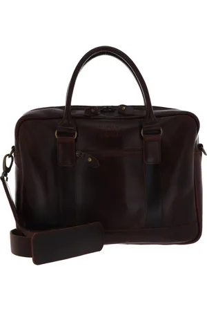 Buckle & Seam Leren Business tas Laptoptas met laptopvak Everett Stripes Business Bag Donkerbruin