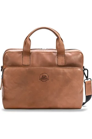 FARMHOOD Leren Business tas Schoudertas met laptopvak Nashville Briefcase RV 1F Bruine