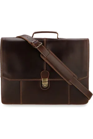 Buckle & Seam Leren Afzonderlijke gevallen Laptoptas met laptopvak Sierra Stripes Briefcase Donkerbruin