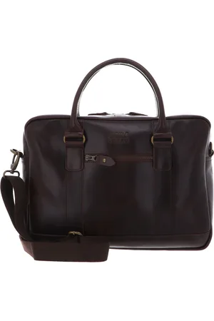 Buckle & Seam Leren Business tas Laptoptas met laptopvak Everett Blu Business Bag Donkerbruin