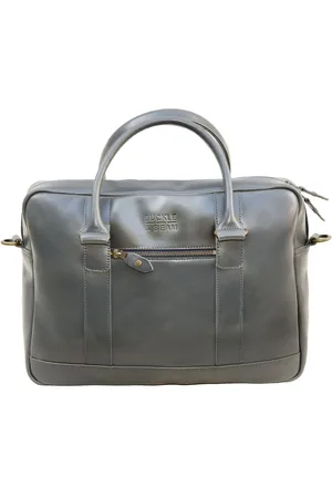 Buckle & Seam Leren Business tas Laptoptas met laptopvak Everett Yellow Business Bag Antraciet