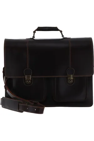 Buckle & Seam Leren Business tas Afzonderlijke gevallen met laptopvak Nevada Dot Business Bag Donkerbruin