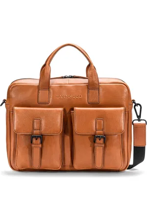 FARMHOOD Leren Business tas Schoudertas met laptopvak Memphis Briefcase RV 1F Bruine
