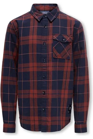 ONLY Jongens blouse MARTIN Night Sky Dark Red Checks Regular Fit