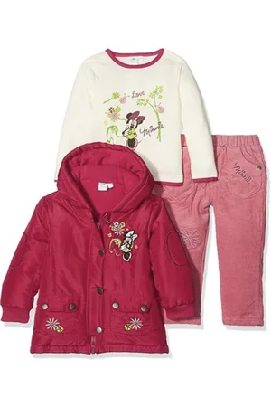 Disney Minnie Mouse - 3-delige outfit - Rode jas - Witte trui - Roze broek - 74 cm - 12 maanden