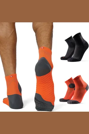 DANISH ENDURANCE Anti-Slip Hardloopsokken - Dames & Heren - 2 paar - Zwart en Oranje - Maat 43-47
