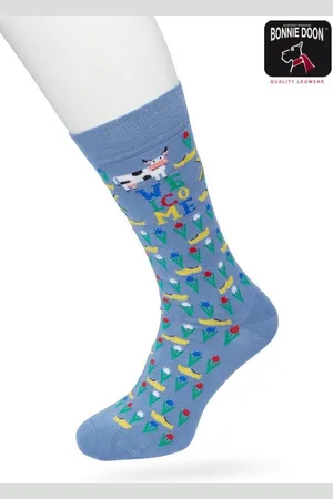 Bonnie Doon Heren Sokken met Klompen Print maat 40/46 - Thema Sokken - Nederland - Holland - Souvenir - Cadeau Sokken - Word je Happy en vrolijk van - Zacht Katoen met Gladde Teennaad - Comfortabel - Perfect Cadeau - Coronet Blue - BT992129.187