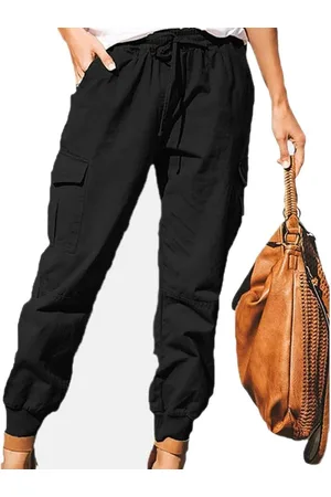 Merkloos Cargo Broek Multi Zakken Effen Casual Broek Loose Fit Yoga Broek XL-zwart
