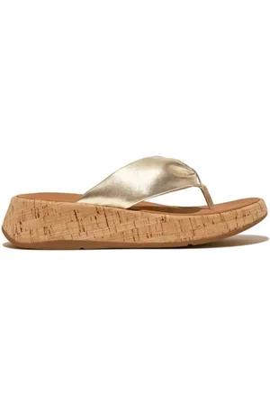 FitFlop F-Mode Leather-Twist Flatform Toe-Thongs (Cork) - Maat 42