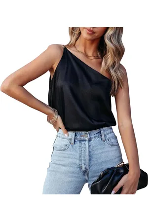 Merkloos Mouwloze Top - Pure Kleur Satijn - Zomer Vest Top - Een Schouder - Ademend - Losse Fit - Maat L