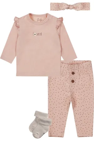 Dirkje Basic Collection - BIO COTTON - Broek met stipjes - Shirt met printje - Haarband met stipjes - - 1 paar Noppies sokjes - Maat 80