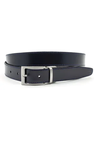 JV Belts Draaibare reversible riem blauw/zwart - heren en dames riem - 3 cm breed - - Echt Leer - Taille: 120cm - Totale lengte riem: 135cm