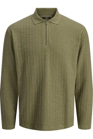 JACK & JONES JACK&JONES JPRBLAETHAN ZIP POLO LANGE MOUW GROEN MAAT MAAT 4XL