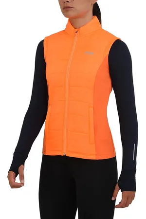 TCA Excel Runner Lichtgewicht Thermische Running Gilet Bodywarmer voor meisjes met ritszakken, Neon Oranje, 8-10 jaar